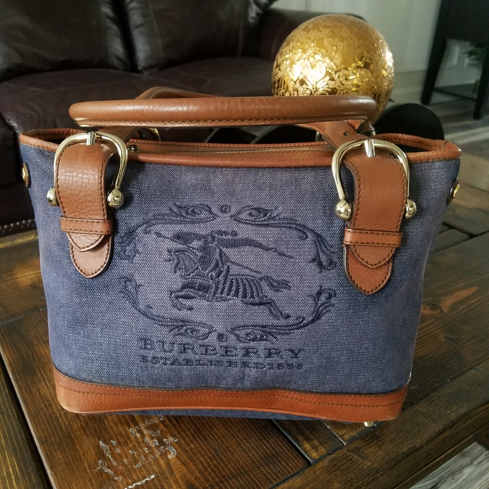 Burberry denim and leather handbag.